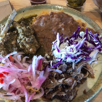 Abuelita's - Rice, refried beans, braised pork rib in green chile, carnitas. The amazing pickled onions, and cabbage are part of the homemade salsa bar. - Mexican Near Me - Richmond, Virginia
