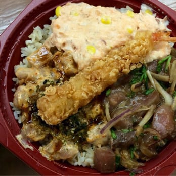 Local Boy Sushi - LBS special w/shrimp tempura+3 choices: spicy ahi, smoked salmon salad, ahi poke; free med or lg drink w/Yelp check-in (I forgot this trip!) - Japanese Near Me - Kaneohe, Hawaii Local Boy Sushi - LBS special w/shrimp tempura+3 choices: spicy ahi, smoked salmon salad, ahi poke; free med or lg drink w/Yelp check-in (I forgot this trip!) - Japanese Near Me - Kaneohe, Hawaii