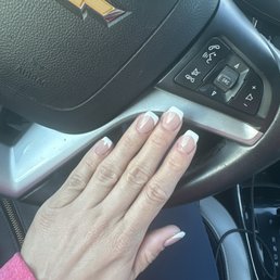 Pink powder acrylic with white gel polish French tip