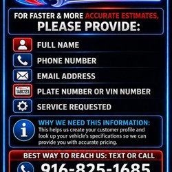 G&J Auto Repair - To provide a faster and more accurate estimate, G&J Auto Repair asks customers to send the following information: * Full name * Phone numbe