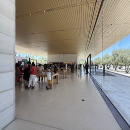 Exterior outside entrance of Apple Park Visitor Center - Cupertino, California Exterior outside entrance of Apple Park Visitor Center - Cupertino, California