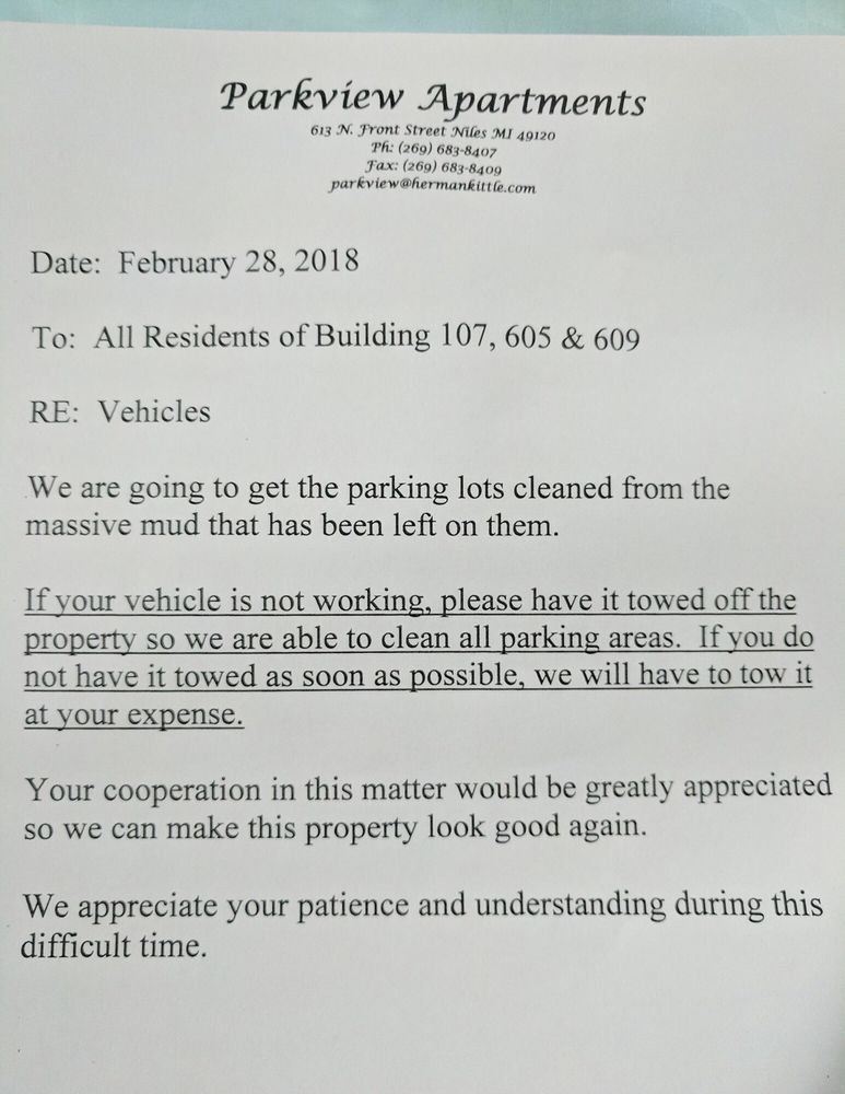 PARKVIEW APARTMENTS Updated April 2024 613 N Front St Ofc, Niles