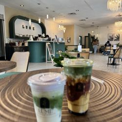 Medium ube after dark and large Vanilla Noir Matcha