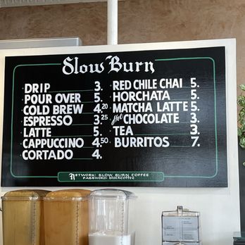 Slow Burn Coffee - Menu from March 2024 - Coffee Roasteries Near Me - Albuquerque, New Mexico