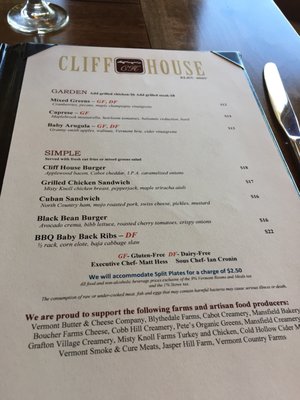 Menu photo 7 Cliff House Restaurant Stowe, VT