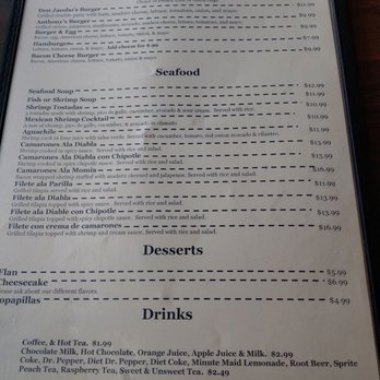 Jacobo's Cafe - Back page of menu. - American Near Me - Amarillo, Texas