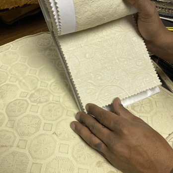 Custom Crafted Upholstery - Swatch of new fabric with original seat and fabric below (complete with stains). - Furniture Reupholstery Near Me - Odessa, Texas