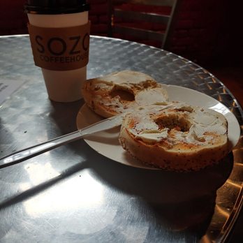 Sozo Coffeehouse - Earl Gray tea with an everything bagel - Coffee & Tea Near Me - Omaha, Nebraska