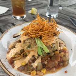Singletree Heritage Kitchen - Very large crab cake with succotash