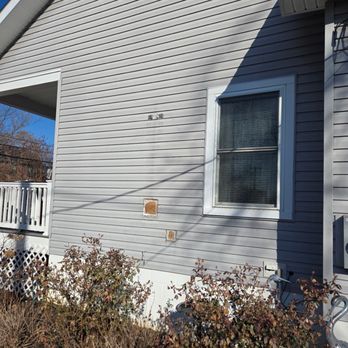 Prestige Chimney Services - Before: repair to siding needed from previous pellet stove pipe. - Fireplace Services Near Me - Beltsville, Maryland