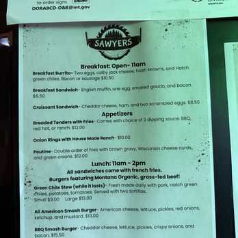 Sawyers - 09/11/2026 Menu - Coffee & Tea Near Me - Bozeman, Montana