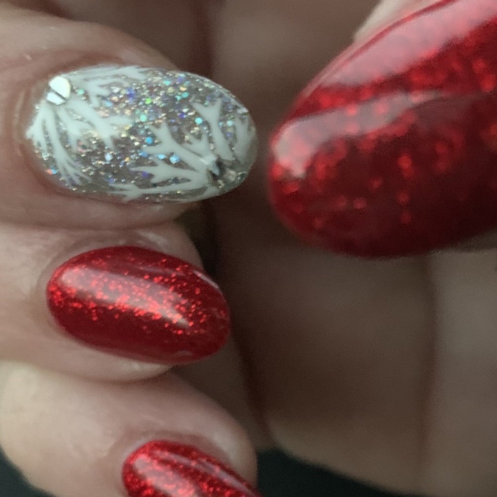 Diva Nails and Spa - for the holidays!!!!!!!!! Lovem w the red sparkle and hand painted snowflakes w rhinestones thank u so much very sexy!!!!!!!! Vance!!! - Nail Salons Near Me - Ocean View, Delaware Diva Nails and Spa - for the holidays!!!!!!!!! Lovem w the red sparkle and hand painted snowflakes w rhinestones thank u so much very sexy!!!!!!!! Vance!!! - Nail Salons Near Me - Ocean View, Delaware