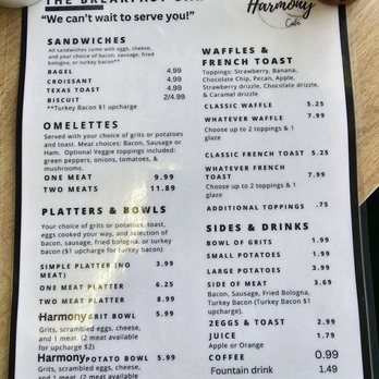The Harmony Cafe - Breakfast Menu - Waffles Near Me - Saint Stephen, South Carolina The Harmony Cafe - Breakfast Menu - Waffles Near Me - Saint Stephen, South Carolina