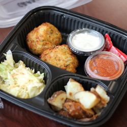 Jay's Deli & Catering - Chesapeake Personal Meal Box ($26.99) - Jumbo lump Maryland crab cake with roasted potatoes, coleslaw, cocktail and tartar sauces