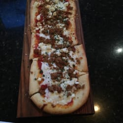 Spicy Goat Flat Bread; spicy Italian turkey sausage & goat cheese