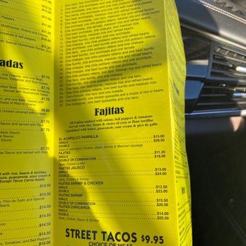 El Acapulco - a yellow menu on a car - Mexican Near Me - Poplar Bluff, Missouri