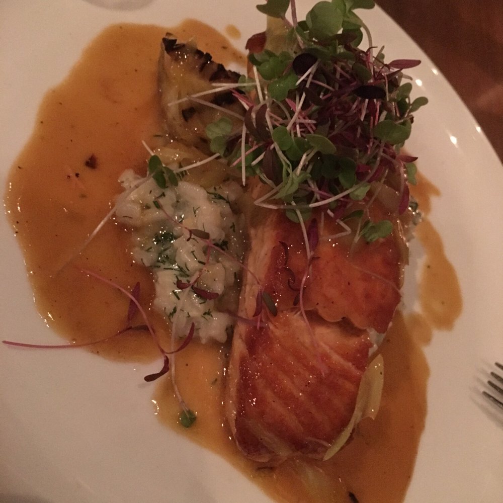 District Kitchen & Bar - Salmon served medium-rare and cooked perfectly. - New American Near Me - Pittsfield, Massachusetts District Kitchen & Bar - Salmon served medium-rare and cooked perfectly. - New American Near Me - Pittsfield, Massachusetts