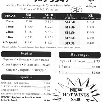 Sal's Pizza - Menu - Pizza Near Me - Alta Loma, California