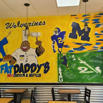 Fat Daddy’s Hot Chicken & Waffles - Mural inside and some seating - Chicken Shop Near Me - Ann Arbor, Michigan