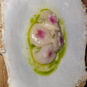 MĀZE - 1st course - raw Hokkaido scallops with apple, pistachio and Wasabi - New American Near Me - Honolulu, Hawaii MĀZE - 1st course - raw Hokkaido scallops with apple, pistachio and Wasabi - New American Near Me - Honolulu, Hawaii