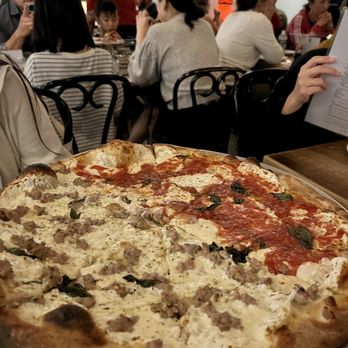 Juliana's - Medium Half Margherita Half White Pizza with Sausage and Fennel Topping ($31.50) - Pizza Near Me - Brooklyn, New York Juliana's - Medium Half Margherita Half White Pizza with Sausage and Fennel Topping ($31.50) - Pizza Near Me - Brooklyn, New York