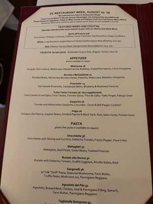 Menu photo 1 Ristorante TOSCA Washington, DC, DC Menu photo 1 Ristorante TOSCA Washington, DC, DC