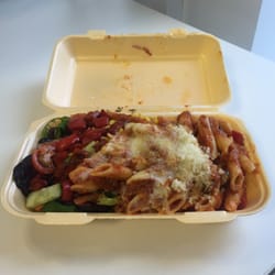 Delicious chicken pasta and mixed salad!