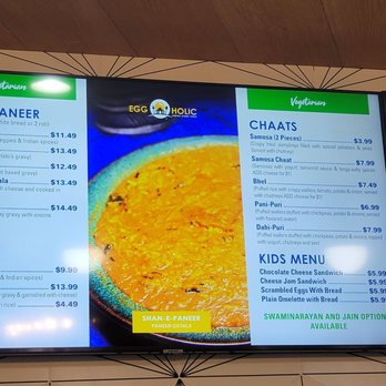 Eggholic - Menu as of February 2023 - Indian Near Me - Chantilly, Virginia