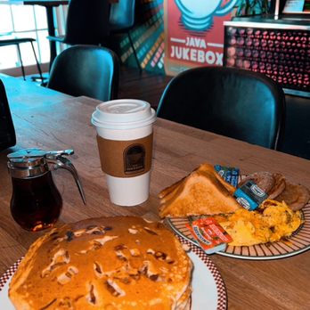 Java Jukebox Cafe & Eatery - Peanut Butter Chip & Pecan Pancakes (left) Breakfast Plate (right) - Breakfast & Brunch Near Me - Lexington, Kentucky Java Jukebox Cafe & Eatery - Peanut Butter Chip & Pecan Pancakes (left) Breakfast Plate (right) - Breakfast & Brunch Near Me - Lexington, Kentucky