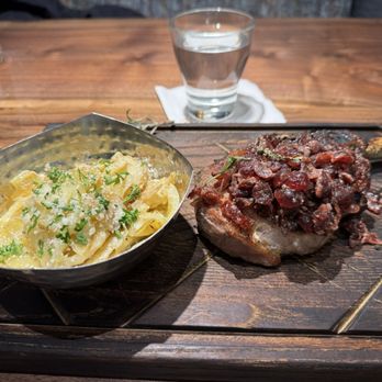 Jawfish - Pork chop with apple cranberry chutney with Au gratin potatoes. - Seafood Near Me - Portland, Oregon