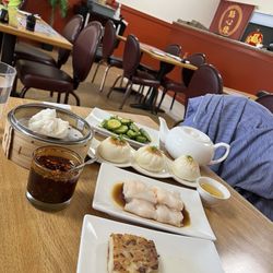 Dim Sum Yuan - Delicious turnip cake, shrimp rice rolls, roast pork bao, steamed pork buns, cucumber salad,