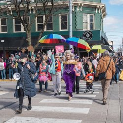 Sidetrack Bookshop - Mimi Southwest crosses Washington Avenue to greet supporters after Drag Queen Story Time. Photo by Derek Cookson