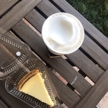 The Right Slice - Lilikoi cheesecake with my morning cappuccino - Desserts Near Me - Kalaheo, Hawaii