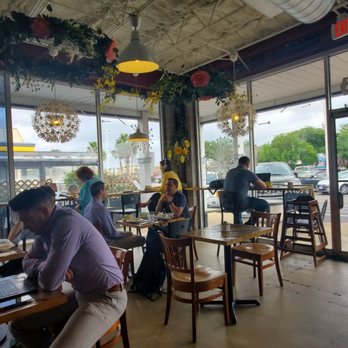 Dandelion Cafe - View from inside the restaurant, all windows give it lots of light - Coffee & Tea Near Me - Bellaire, Texas
