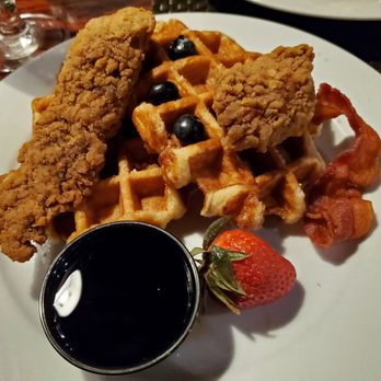 Churchill's - Chicken and waffles--chicken was overcooked but the waffles were excellent - Pubs Near Me - Savannah, Georgia