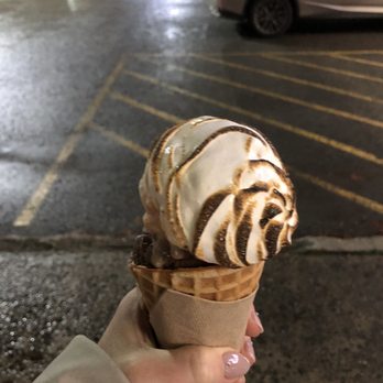 Wild Scoops - Two scoops (Sitka Swirl and Chocolate) in a waffle cone with "Baked Alaska" on top (+$3) - Desserts Near Me - Anchorage, Alaska Wild Scoops - Two scoops (Sitka Swirl and Chocolate) in a waffle cone with "Baked Alaska" on top (+$3) - Desserts Near Me - Anchorage, Alaska