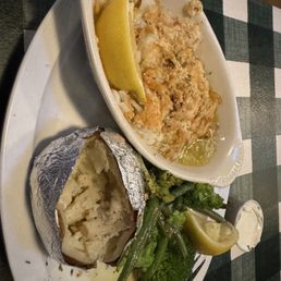 Scrod topped with crabmeat.