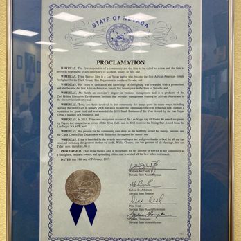 Gritz Cafe - Nevada State Proclamation honoring the Business Owner - Soul Food Near Me - Las Vegas, Nevada