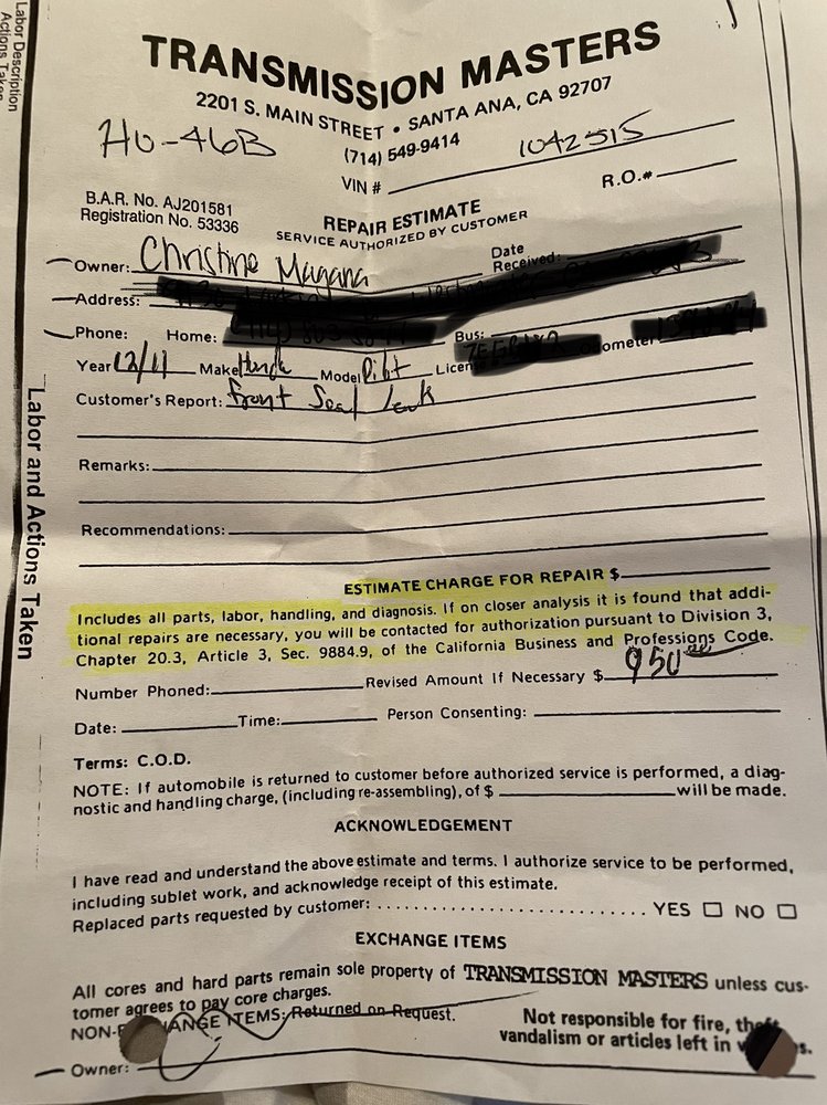 TRANSMISSION MASTERS Updated September 2024 107 Reviews 2201 S