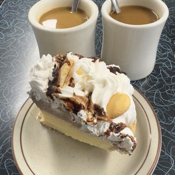 Nancy's Main Street Diner - Chocolate Banana Cream Pie with Coffee!! amazing!! - Diners Near Me - Grafton, Ohio Nancy's Main Street Diner - Chocolate Banana Cream Pie with Coffee!! amazing!! - Diners Near Me - Grafton, Ohio