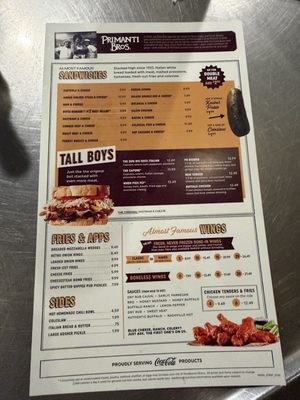 Menu photo 1 Primanti Bros. Restaurant and Bar Pittsburgh, PA Menu photo 1 Primanti Bros. Restaurant and Bar Pittsburgh, PA