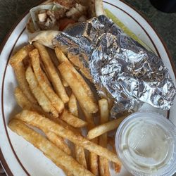 Silvia's Honey Tree Restaurant - Gyro Sandwich with chicken, French fries and ranch