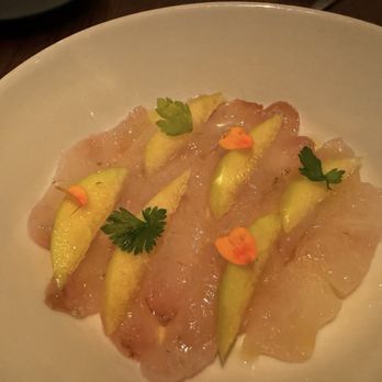 PRESS - fluke crudo, green apple, celery leaf, marigold - Bars Near Me - St. Helena, California