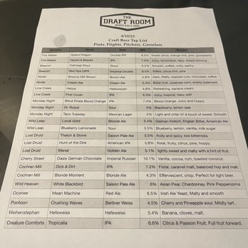 The Draft Room - Beer Menu - Sports Bars Near Me - Senoia, Georgia The Draft Room - Beer Menu - Sports Bars Near Me - Senoia, Georgia