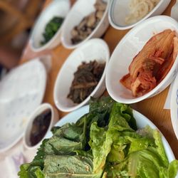 Silverwood Grill Korean Restaurant - Side dishes. Salad comes with grilled duck