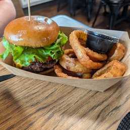 Burger and onion rings