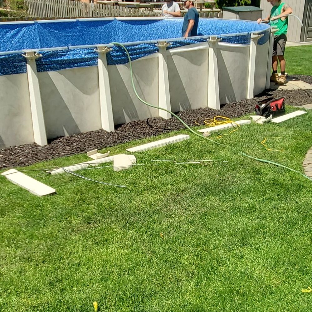 Brosio Pools - Teamwork at My Home with Tony + 4 guys working on installing New Pool Liner, Cove Walls and Floor Pad by Brosio Pools. Wednesday 5/8/2024 - Pool & Hot Tub Service Near Me Brosio Pools - Teamwork at My Home with Tony + 4 guys working on installing New Pool Liner, Cove Walls and Floor Pad by Brosio Pools. Wednesday 5/8/2024 - Pool & Hot Tub Service Near Me