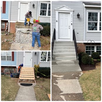 Teo's Landscaping - Installing new concrete Stairs/Metal rails

Location: Arctic Ct Frederick, MD - Landscaping Near Me
