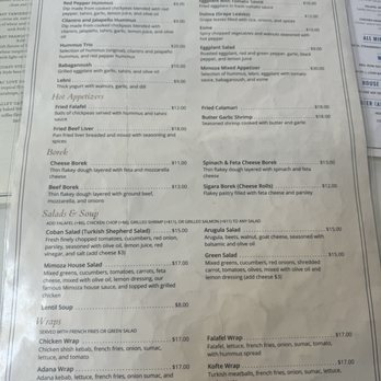 Mimoza Mediterranean Restaurant - Dinner Menu (Front) - Mediterranean Near Me - San Diego, California Mimoza Mediterranean Restaurant - Dinner Menu (Front) - Mediterranean Near Me - San Diego, California