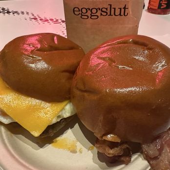 Eggslut - One bacon one sausage breakfast sandwich. - Breakfast & Brunch Near Me - Las Vegas, Nevada Eggslut - One bacon one sausage breakfast sandwich. - Breakfast & Brunch Near Me - Las Vegas, Nevada